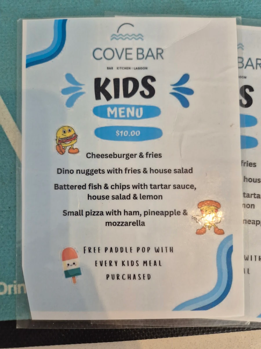 Menu, Cove Bar & Poolside Dining