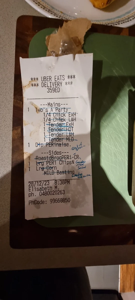Menu, Nando's Melton