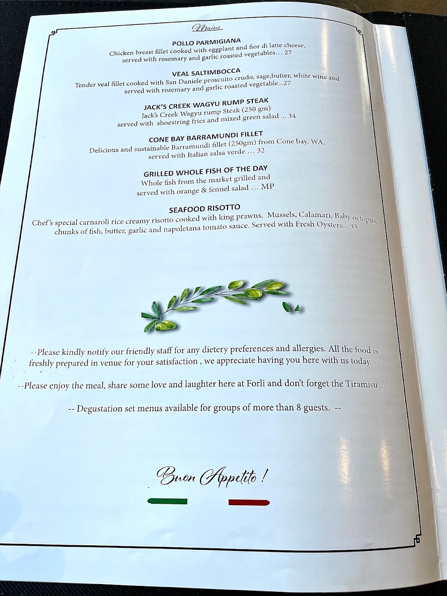 Menu, Forli Italian Restaurant