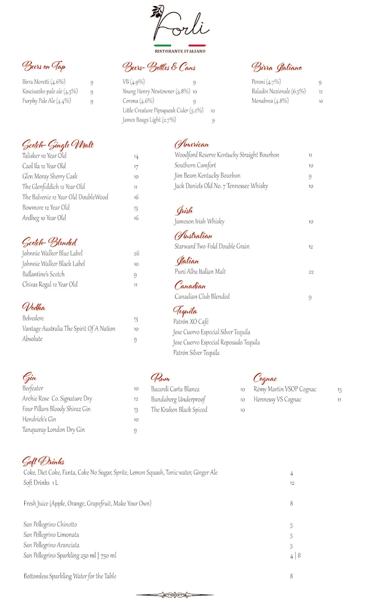 Menu, Forli Italian Restaurant