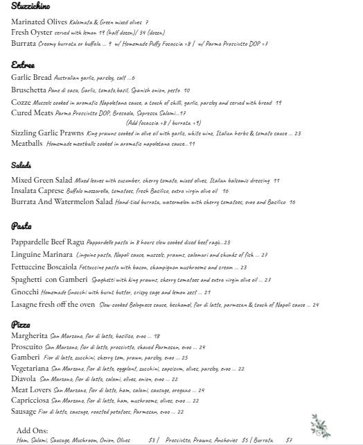 Menu, Forli Italian Restaurant