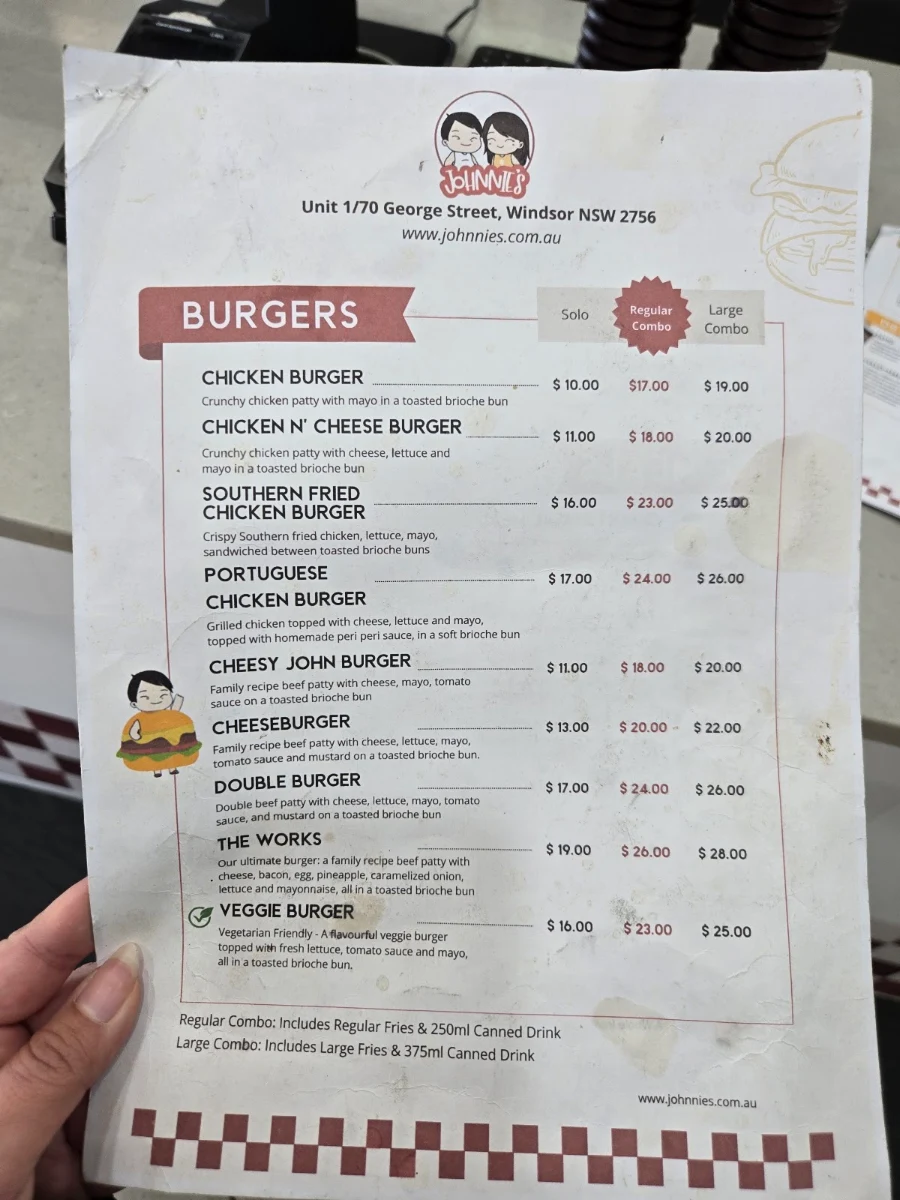 Menu, Johnnie's Windsor