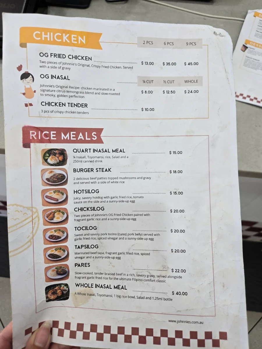 Menu, Johnnie's Windsor