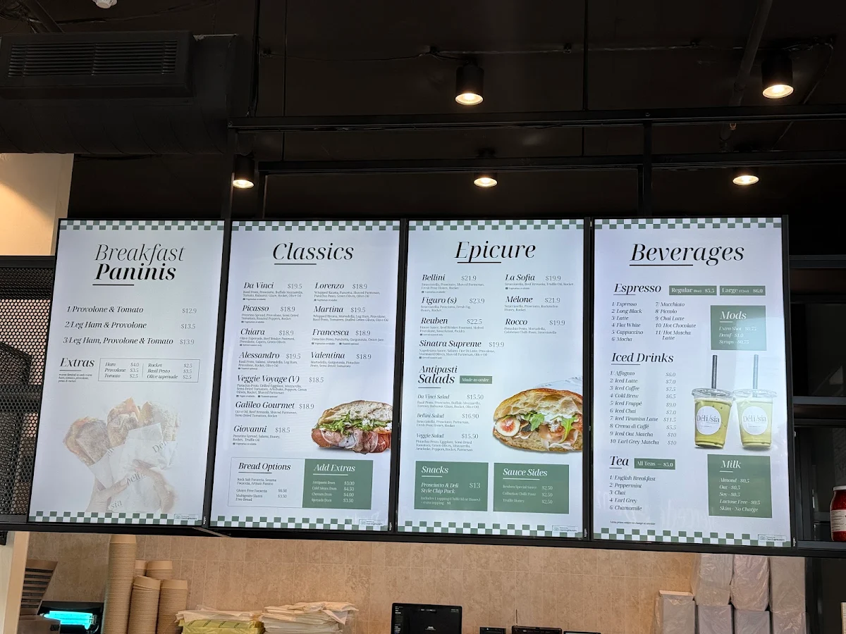 Menu, Delisia Panino & Espresso Zetland