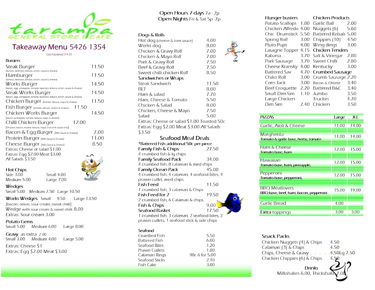 Menu, The Hitching Rail Cafe