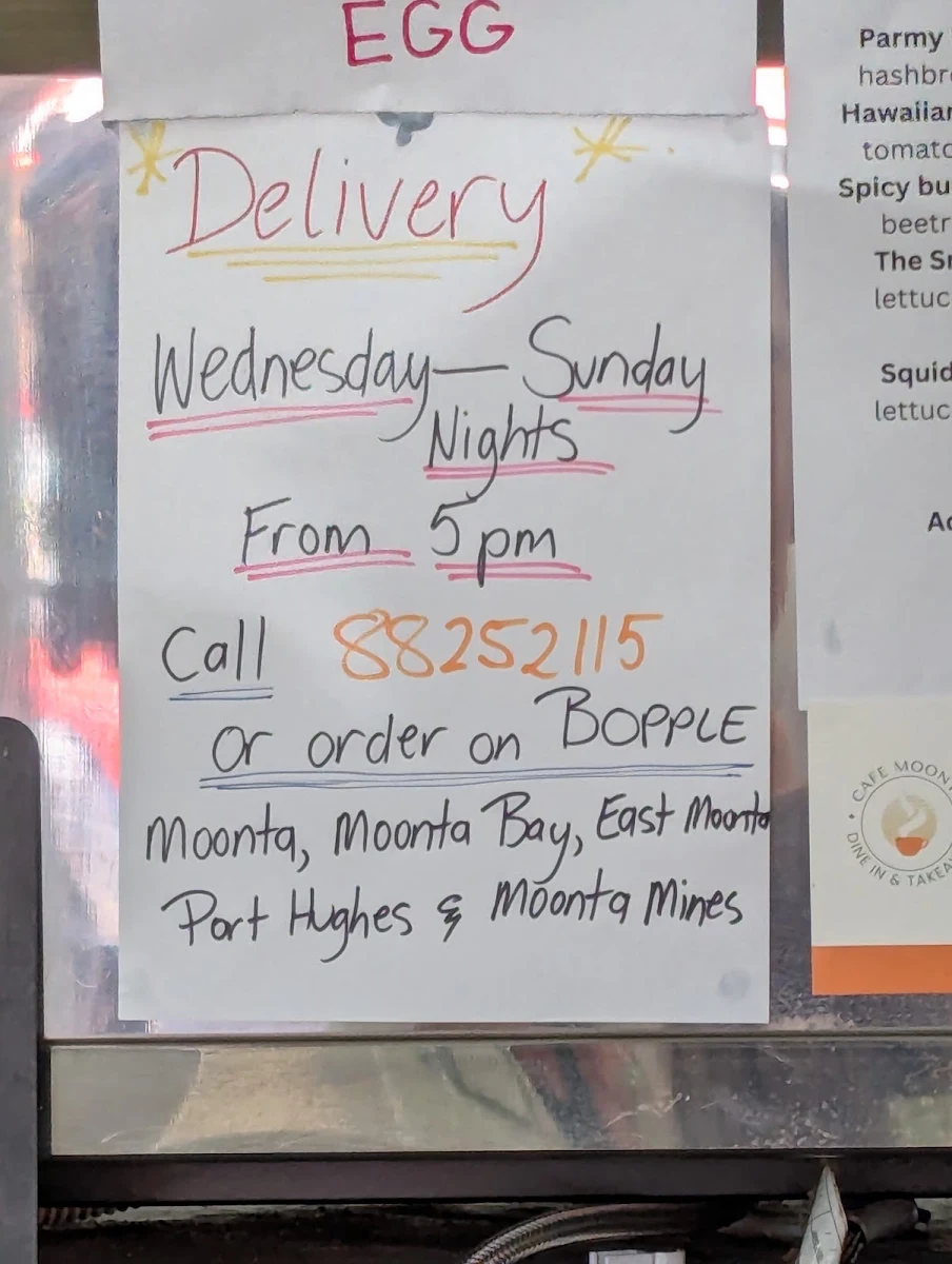 Menu, Cafe Moonta - Takeaway & Dine in