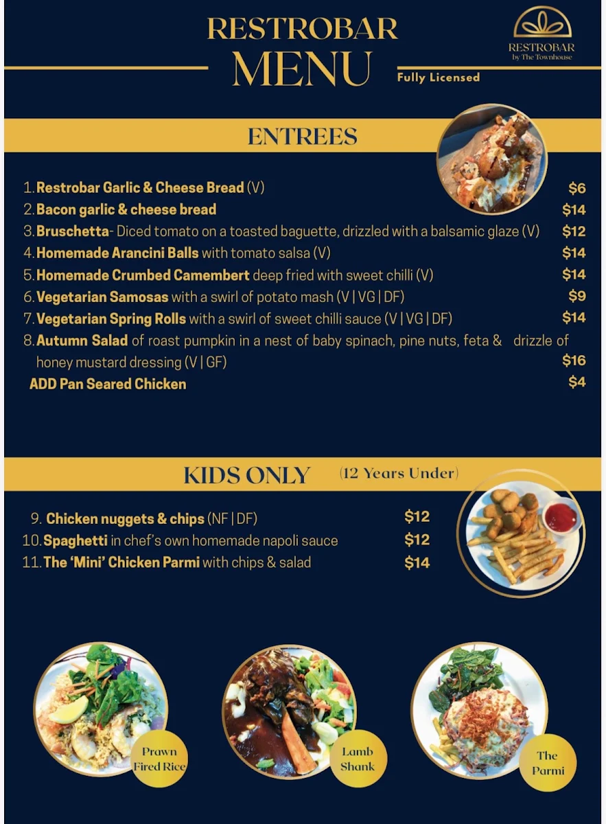 Menu, Restrobar Goondiwindi
