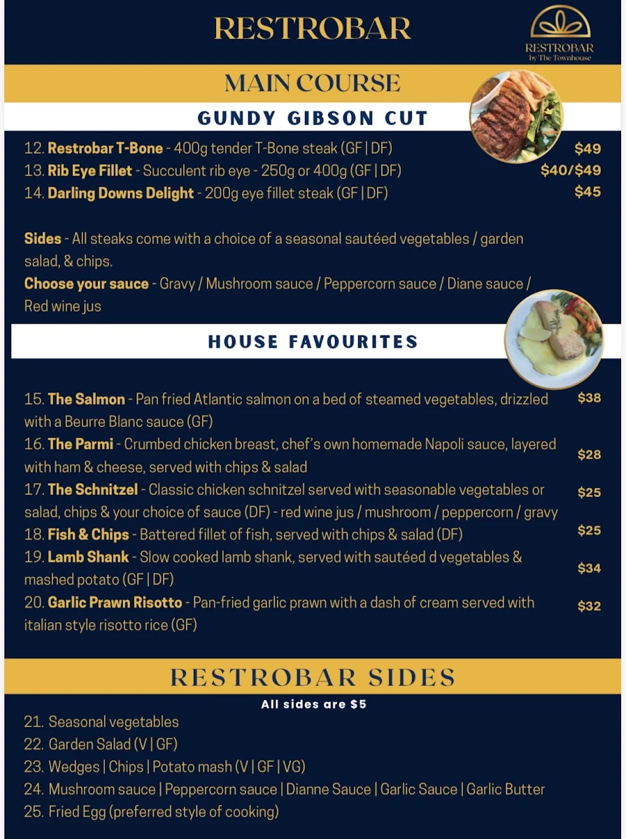 Menu, Restrobar Goondiwindi