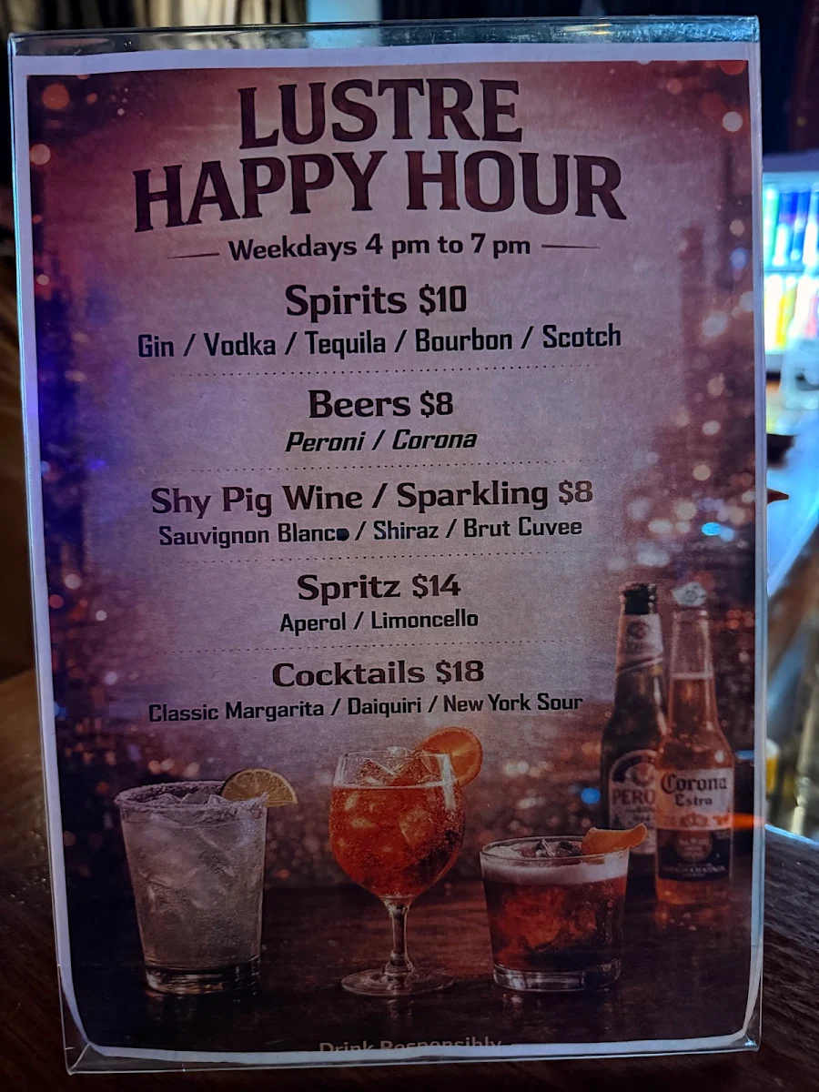 Menu, Lustre Bar