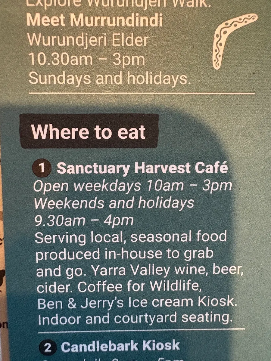 Menu, Sanctuary Harvest Zoo Cafe