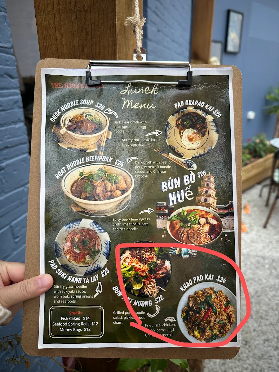 Menu, The Rice Corner