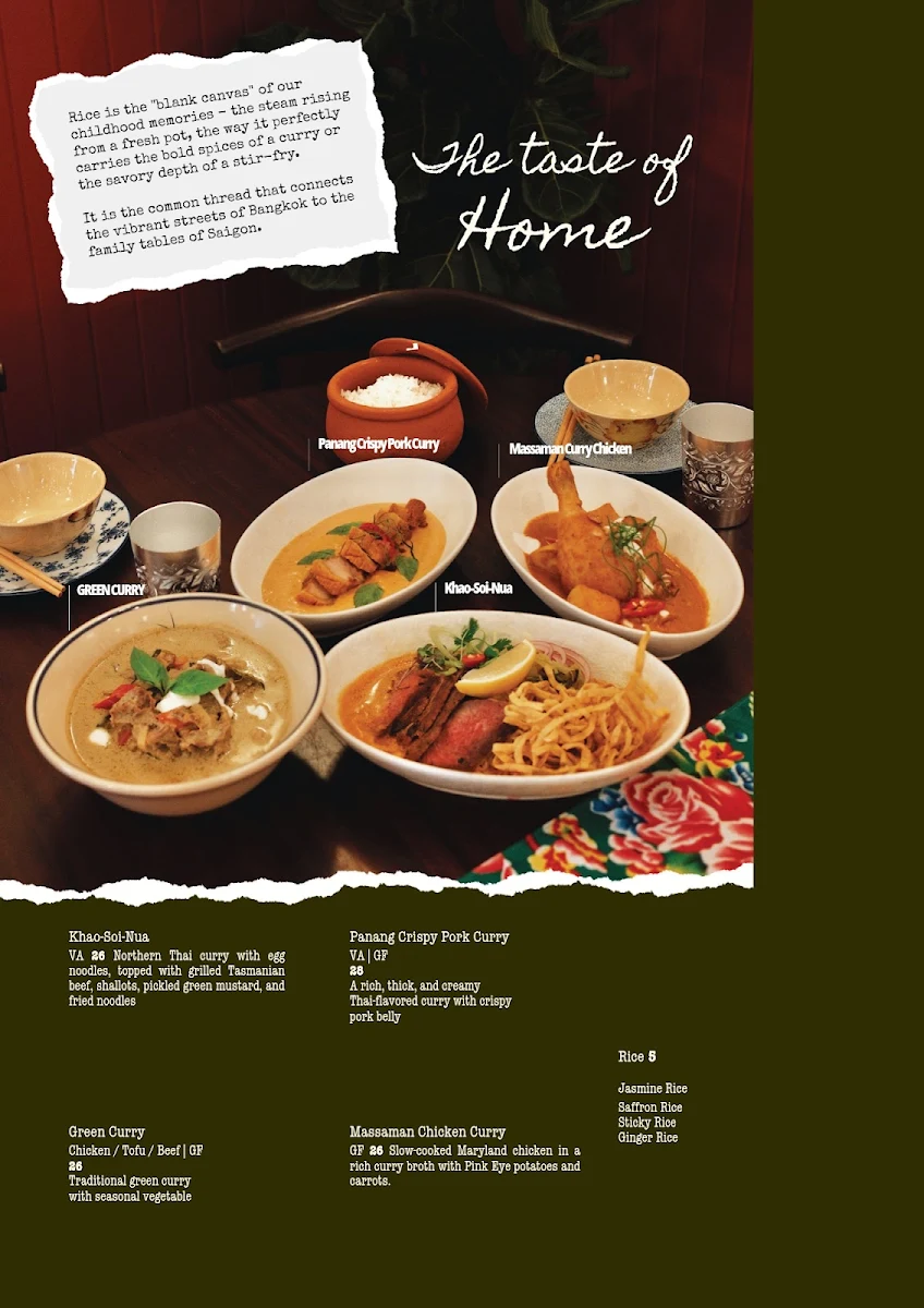 Menu, The Rice Corner