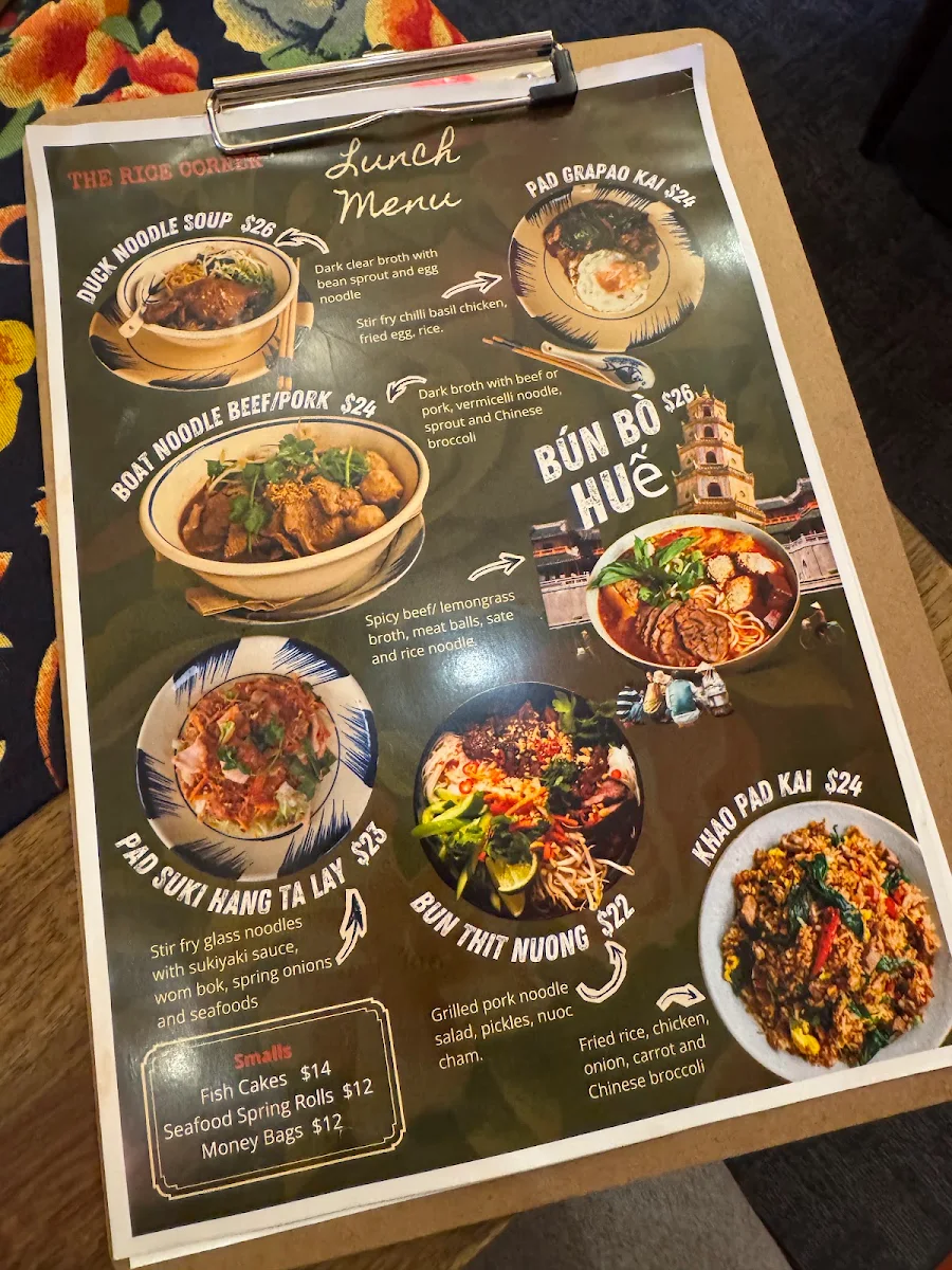 Menu, The Rice Corner
