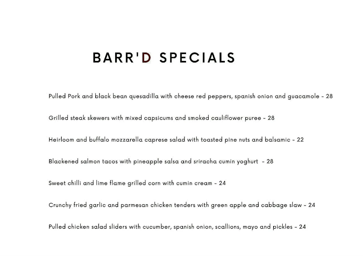 Menu, Barr'd Tapas Bar