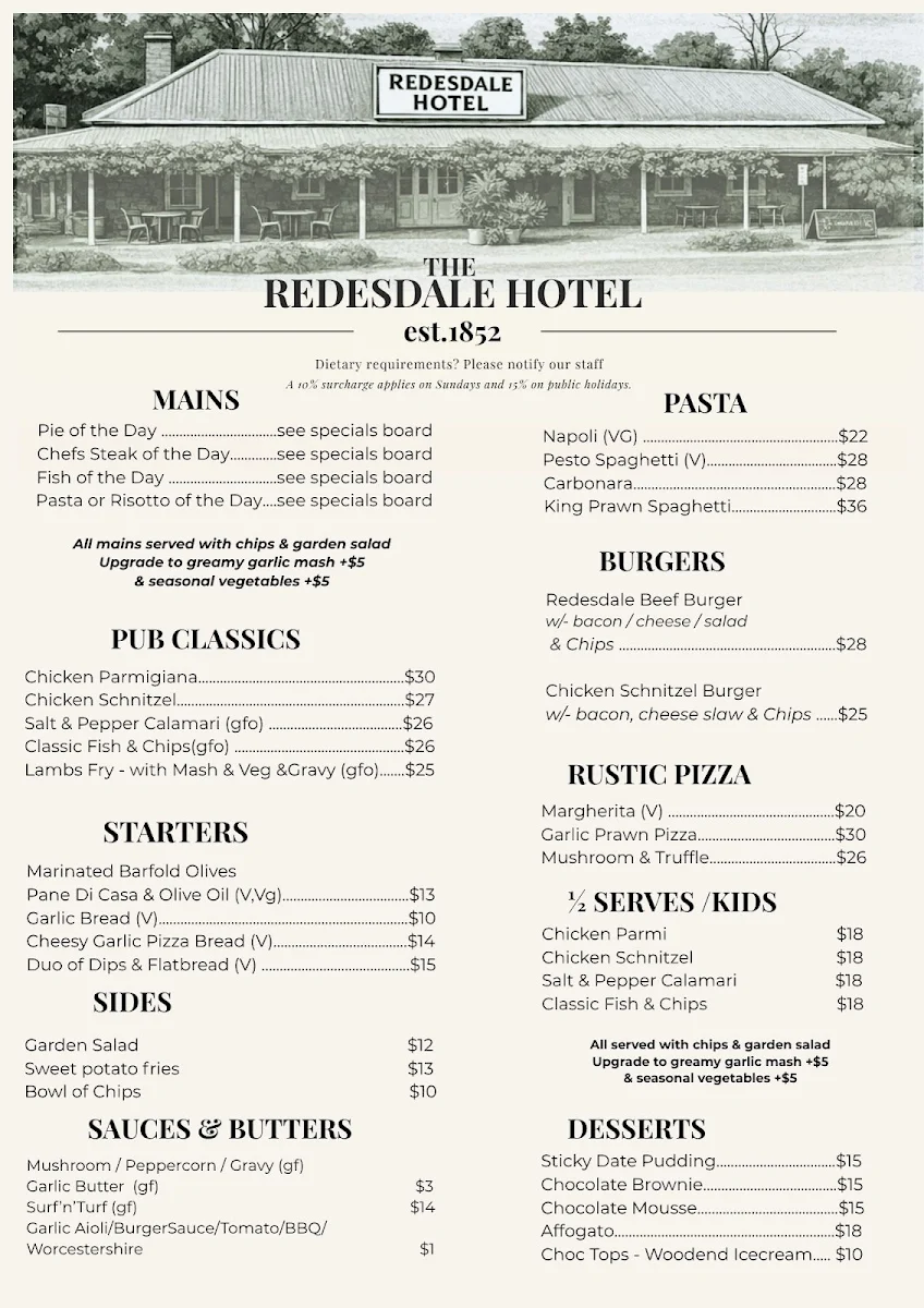 Menu, The Redesdale Hotel