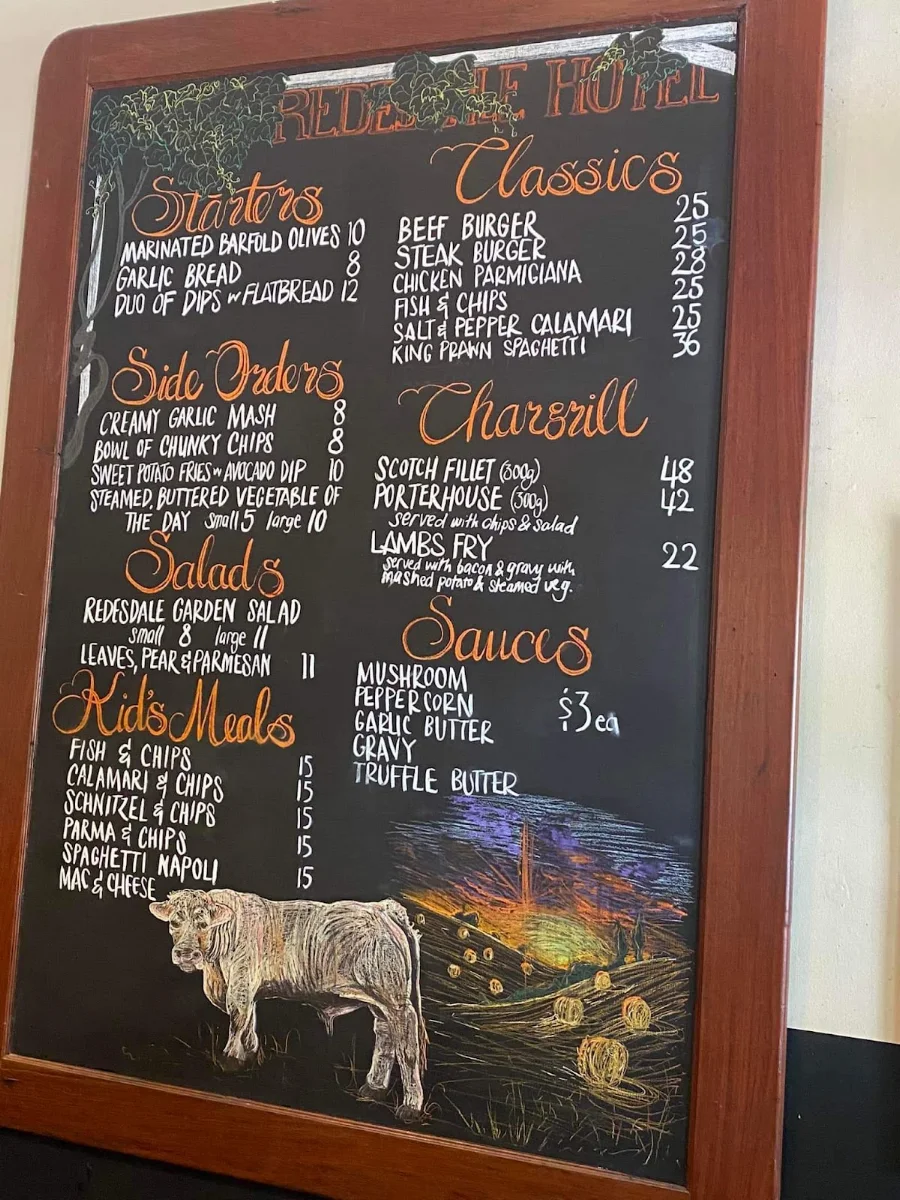 Menu, The Redesdale Hotel
