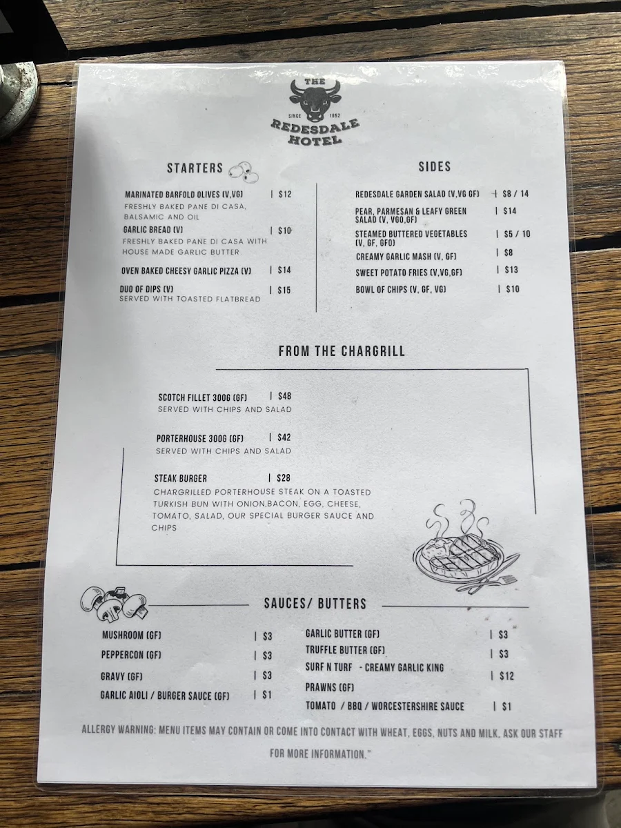 Menu, The Redesdale Hotel