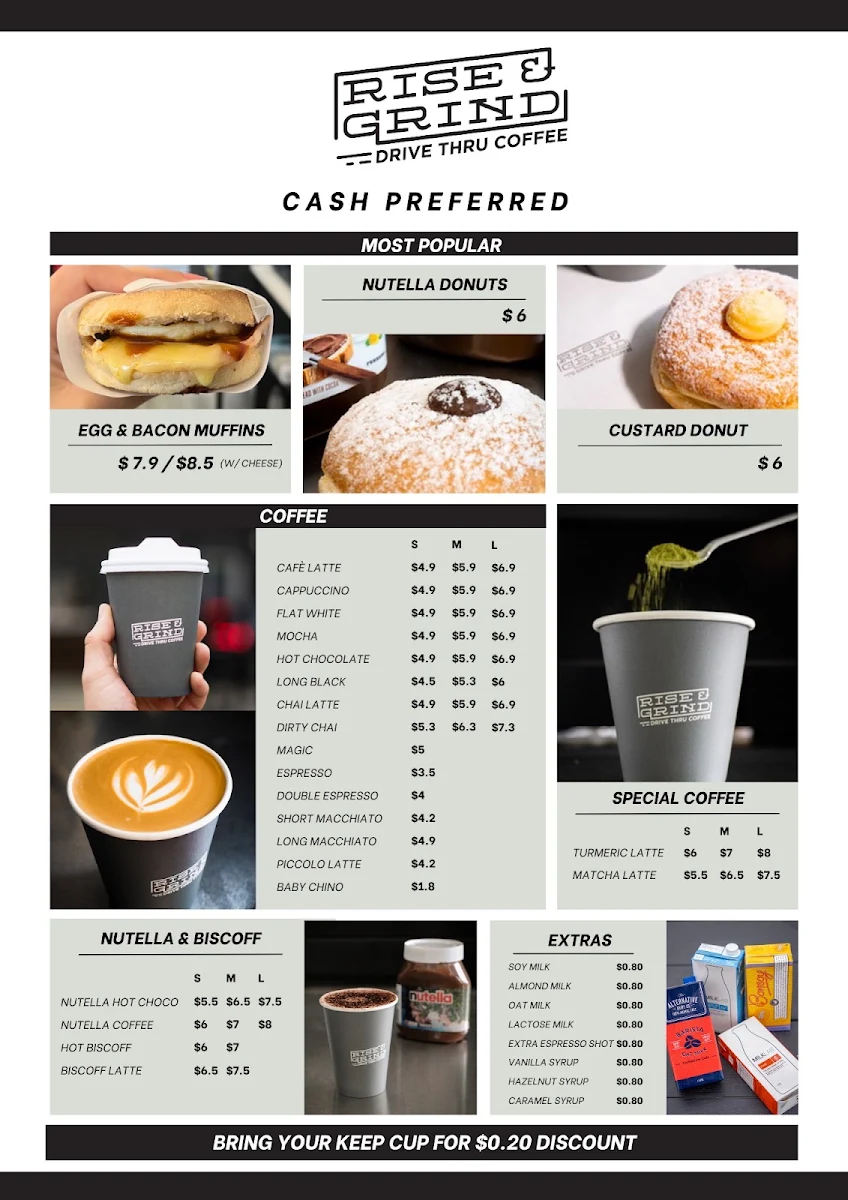Menu, Rise & Grind Drive Thru Coffee Mitcham