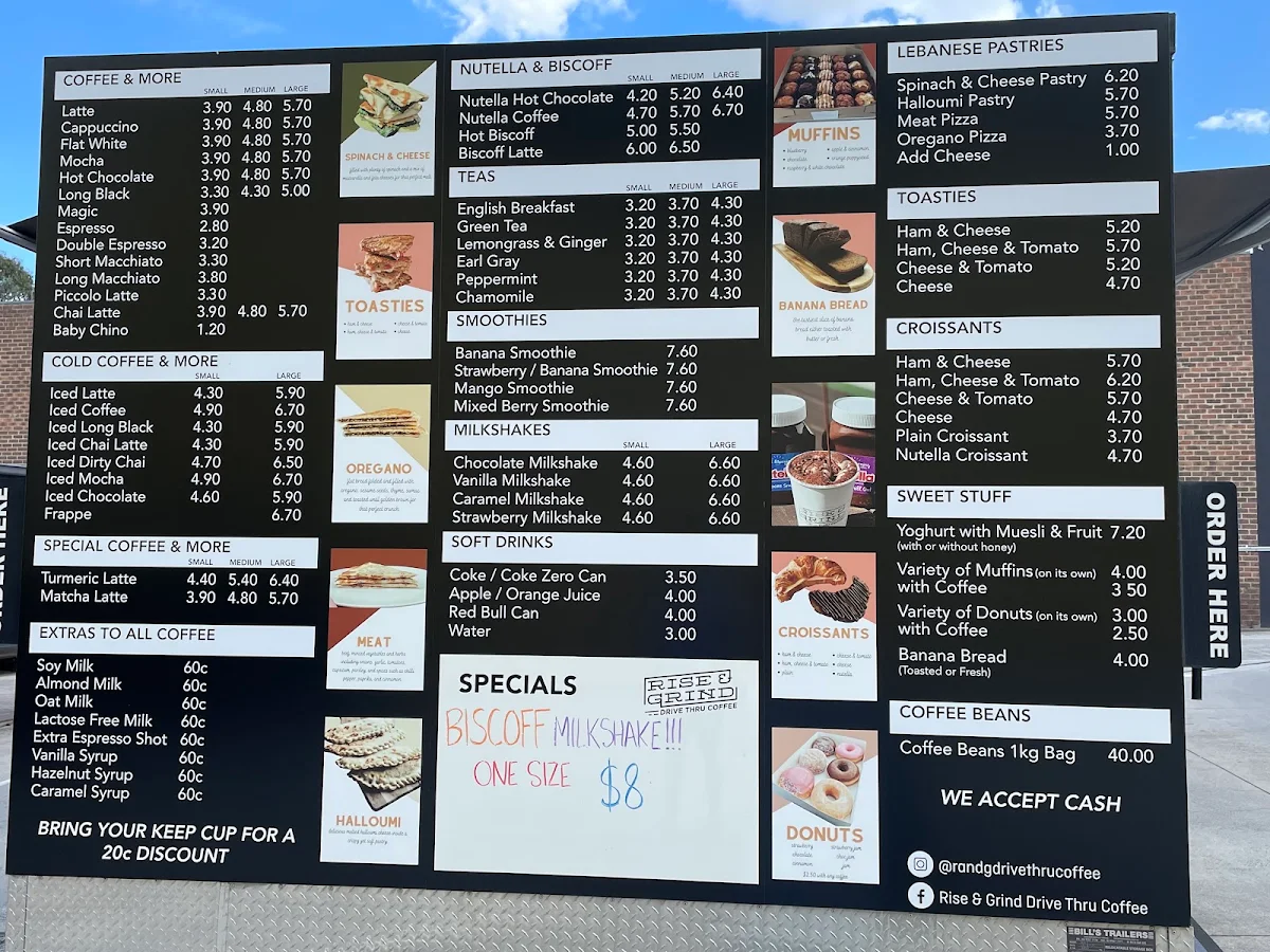 Menu, Rise & Grind Drive Thru Coffee Mitcham