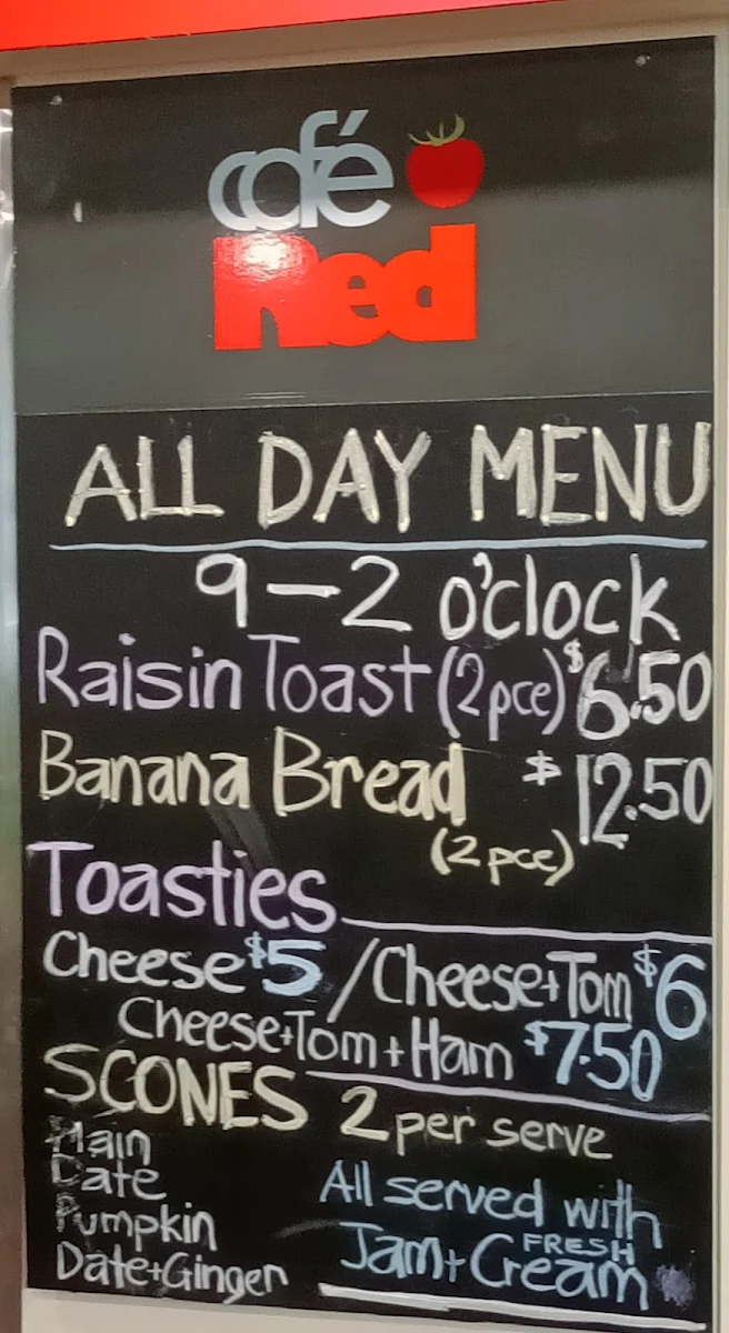 Menu, Cafe Red