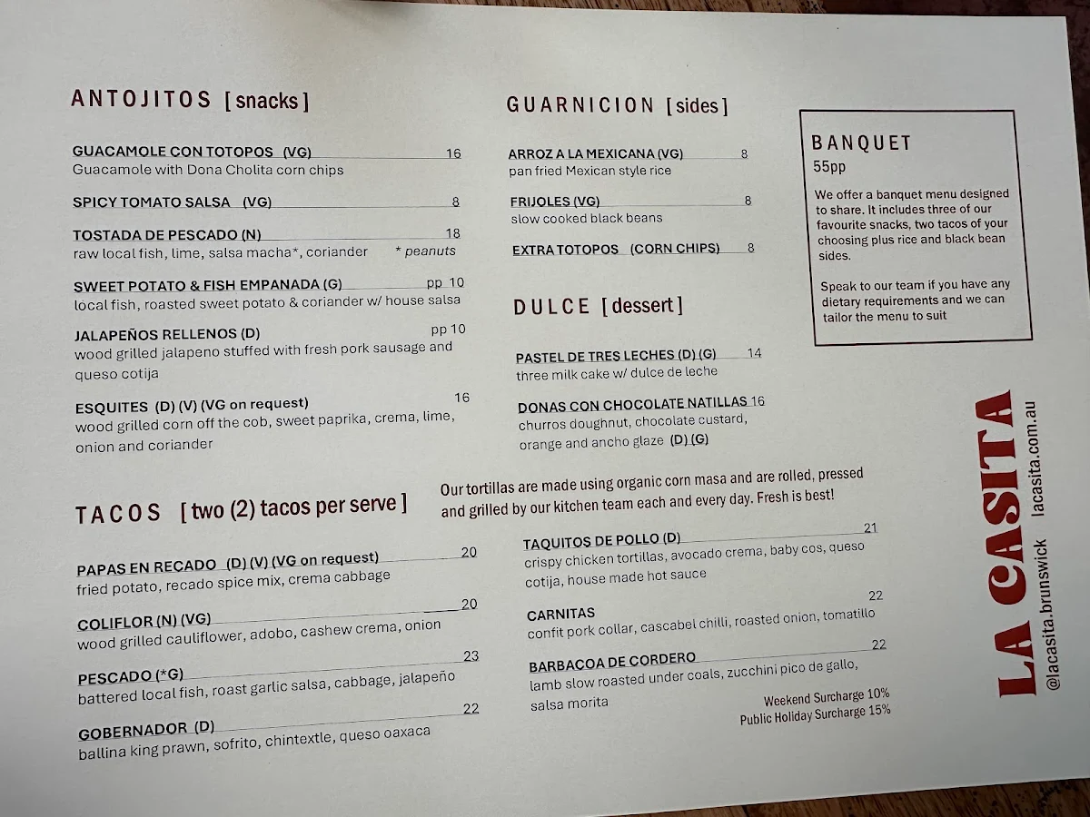 Menu, La Casita