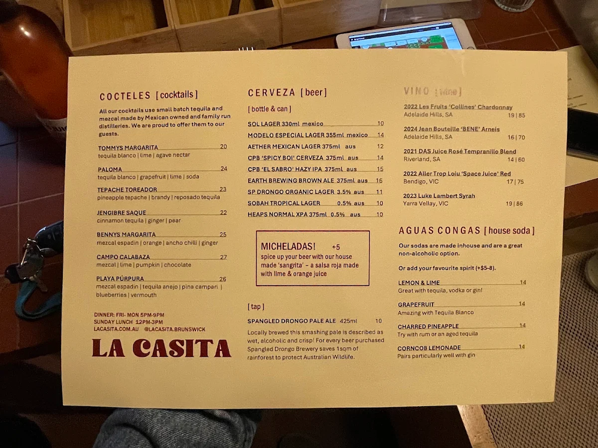 Menu, La Casita