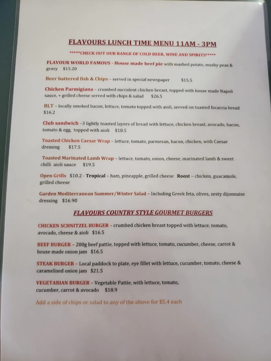 Menu, Flavours Cafe