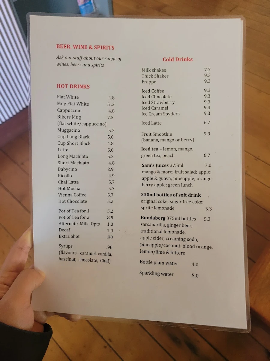 Menu, Flavours Cafe