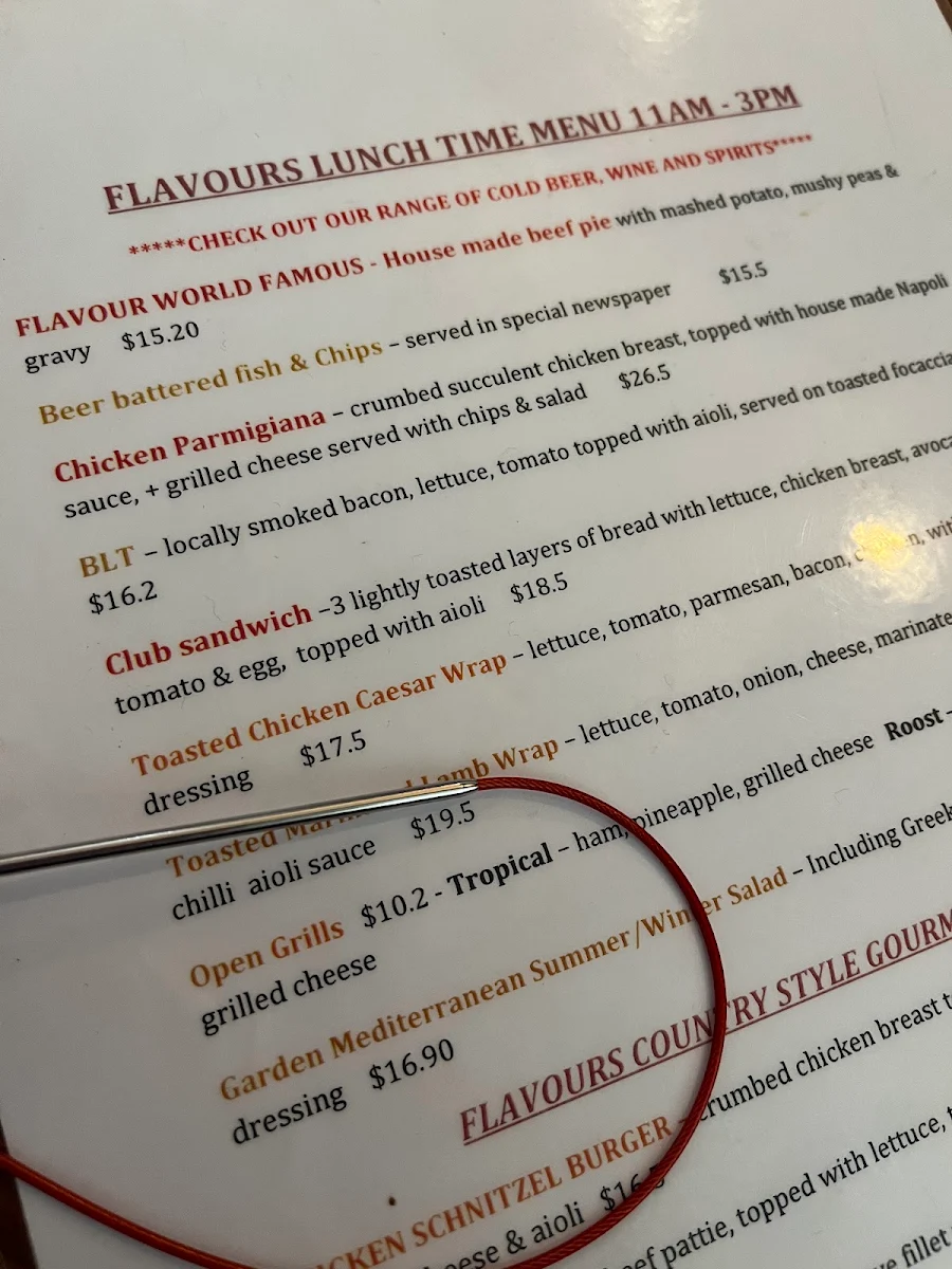 Menu, Flavours Cafe
