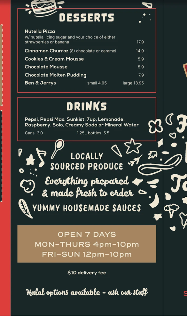 Menu, Smokin Joe's Pizza & Grill Doreen