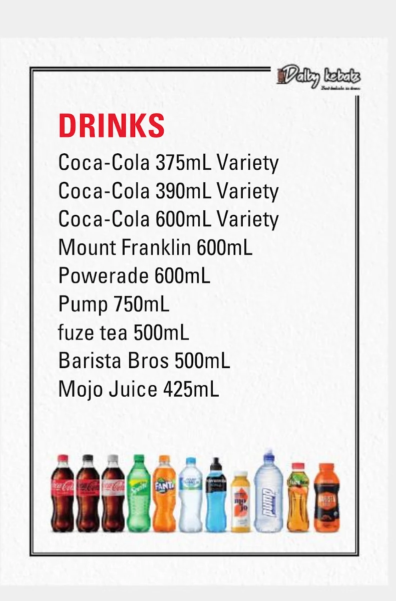 Menu, Dalby Kebabs