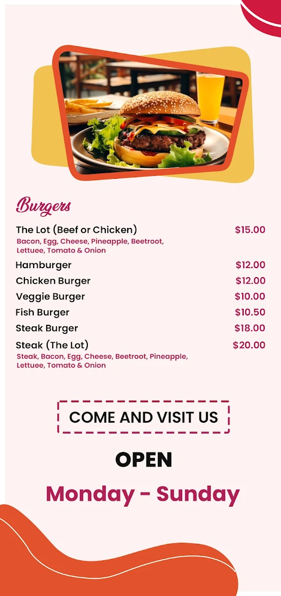Menu, Murrabit Store & Tavern