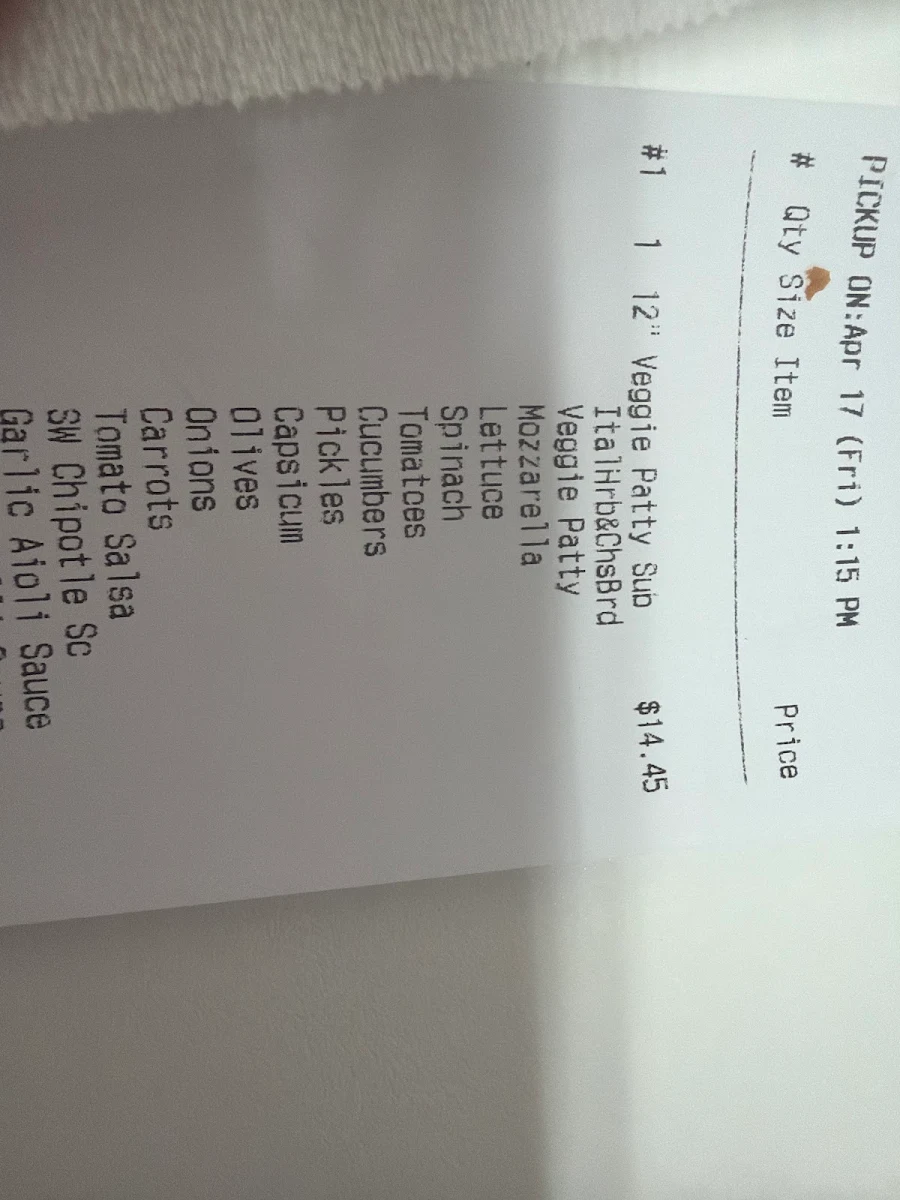 Menu, Subway