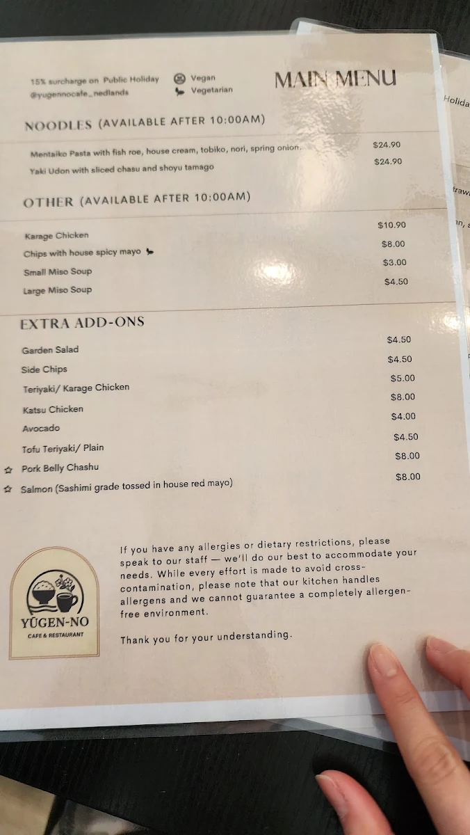 Menu, Yūgen-no Café - Nedlands