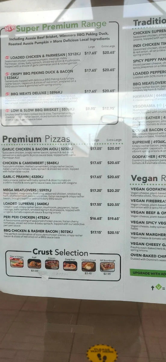 Menu, Domino's Pizza Glenelg