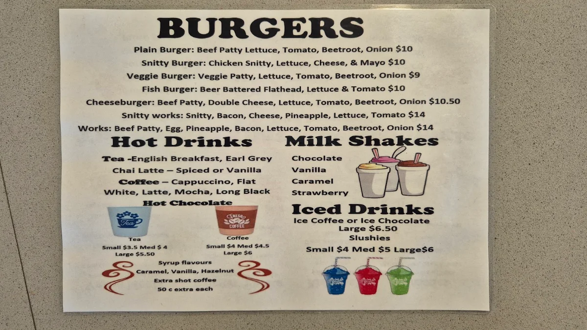 Menu, Lake Keepit Kiosk