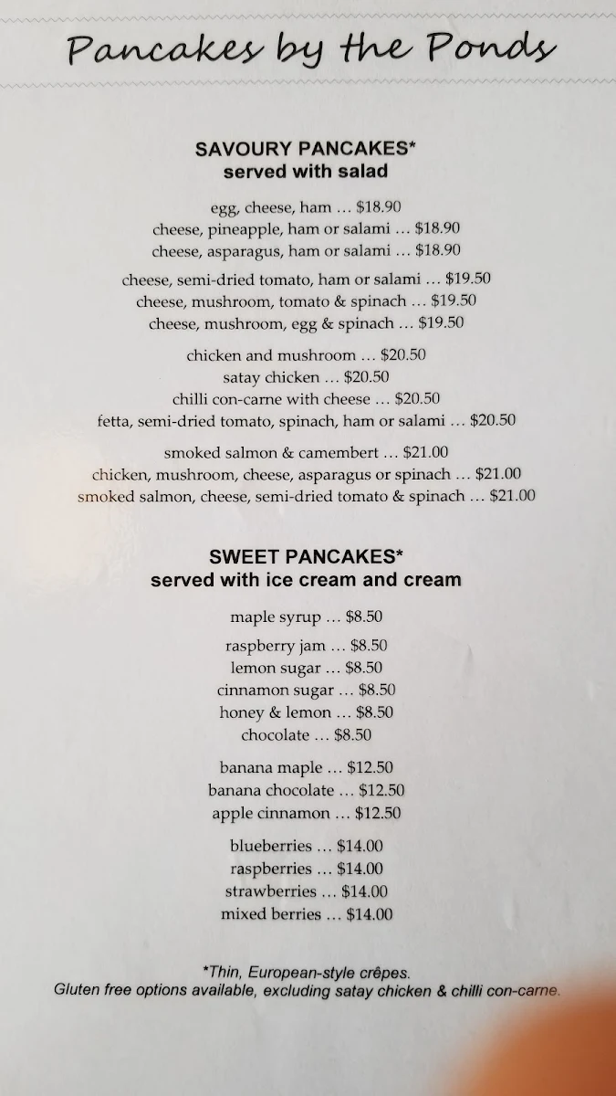 Menu, Pancakes by The Pond
