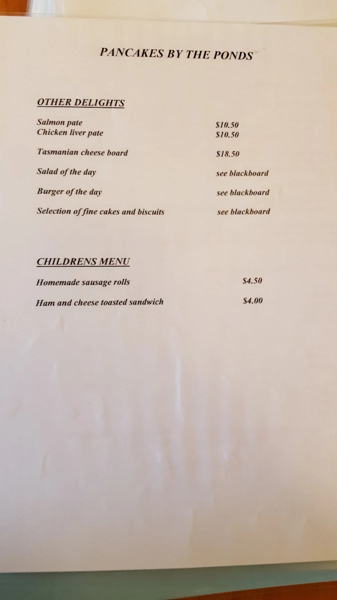 Menu, Pancakes by The Pond