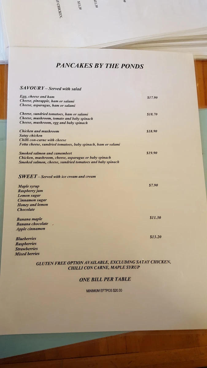 Menu, Pancakes by The Pond