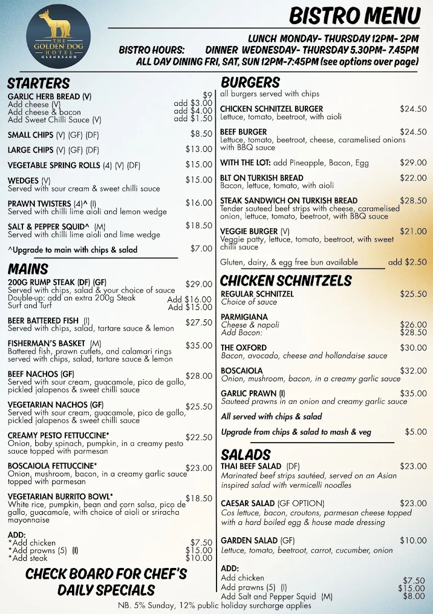 Menu, The Golden Dog Hotel