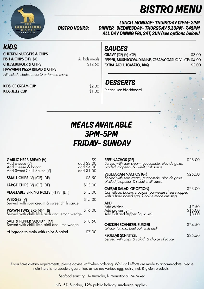 Menu, The Golden Dog Hotel