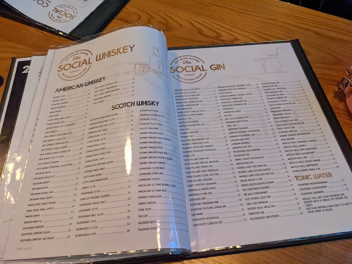 Menu, The Social Bar & Eating House Bendigo