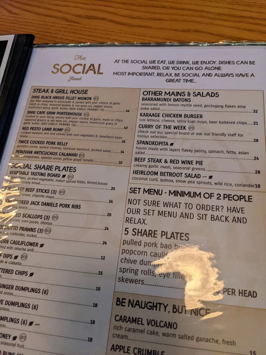 Menu, The Social Bar & Eating House Bendigo