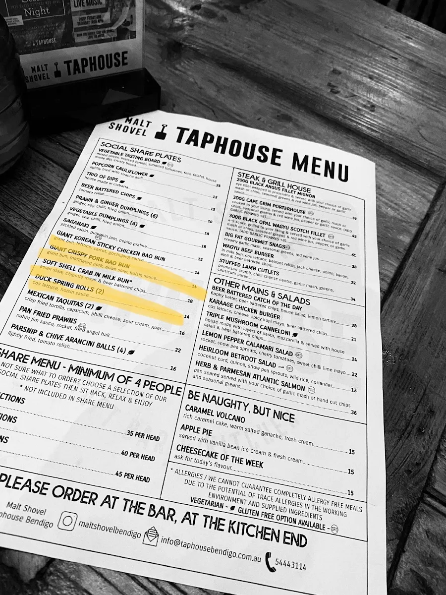 Menu, The Social Bar & Eating House Bendigo