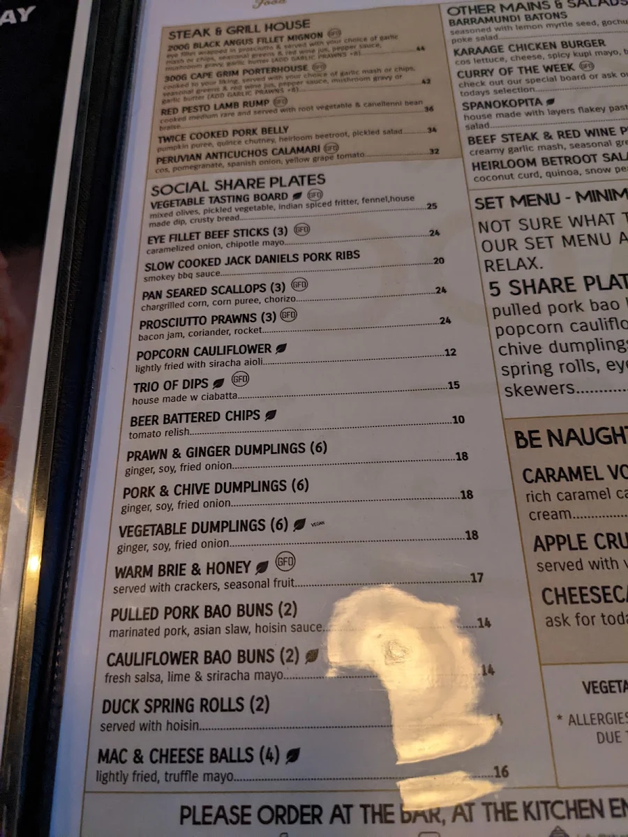 Menu, The Social Bar & Eating House Bendigo