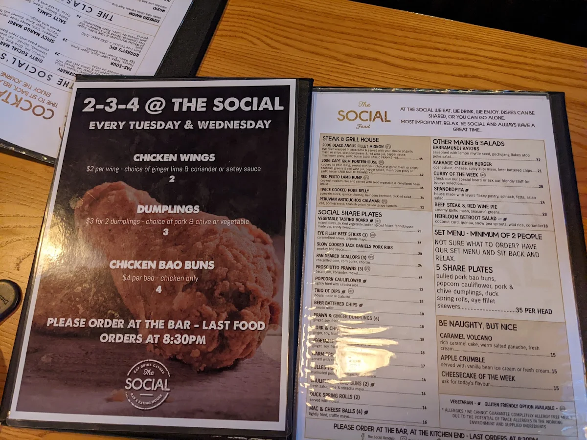 Menu, The Social Bar & Eating House Bendigo