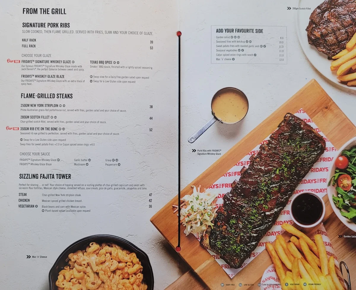 Menu, TGI Fridays Chadstone