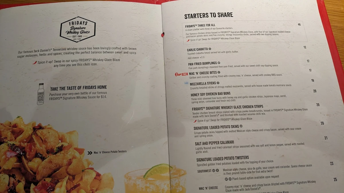 Menu, TGI Fridays Chadstone