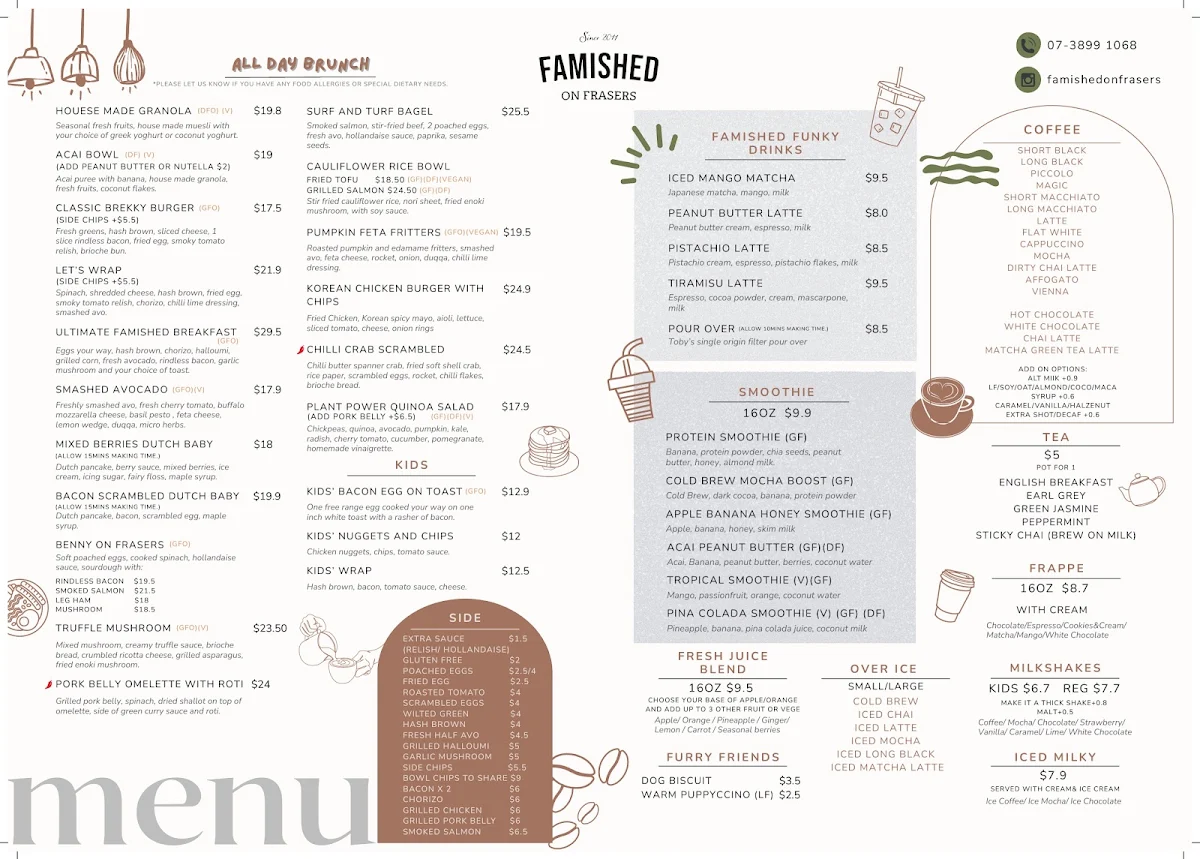 Menu, Famished on Frasers
