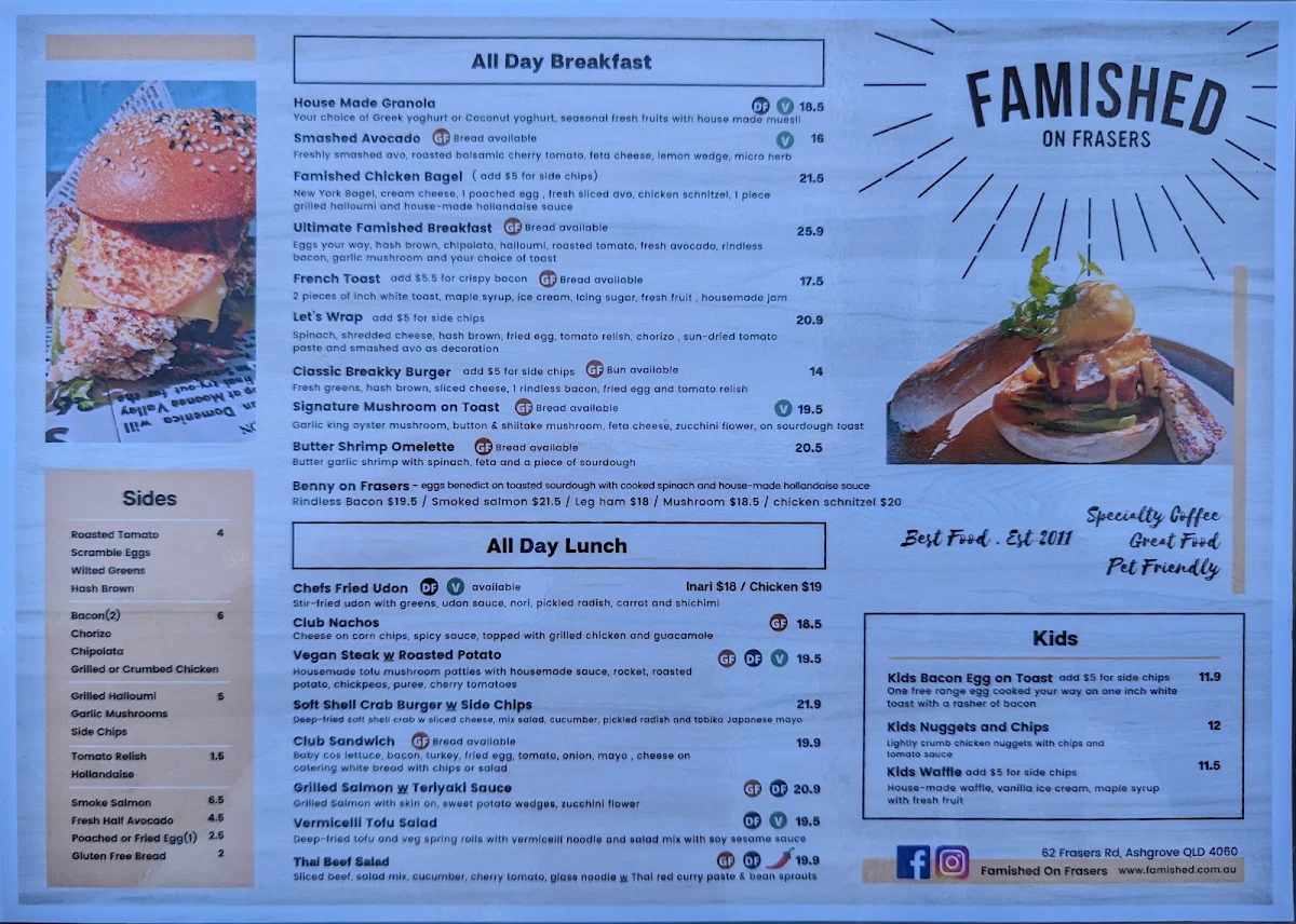 Menu, Famished on Frasers